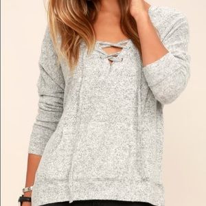 Lulus Slow Motion Heather Grey Lace Up Hoodie